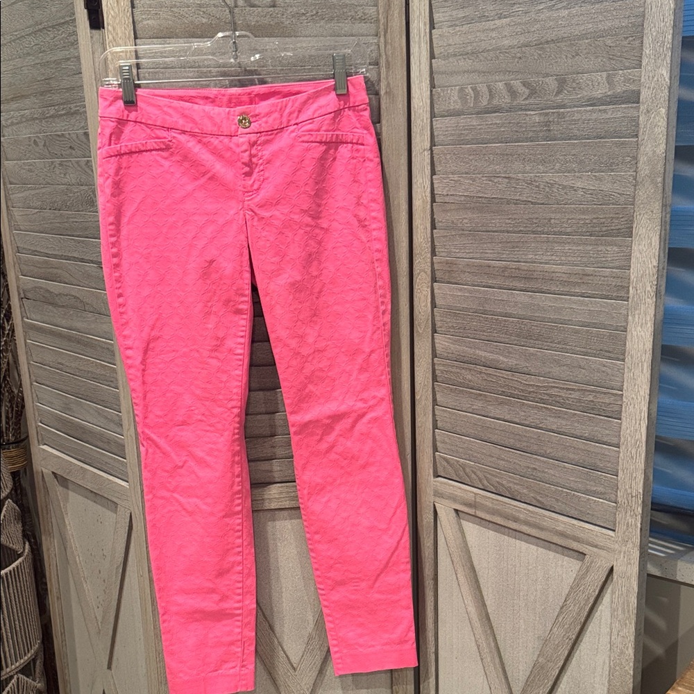 Lilly Pulitzer Kelly skinny ankle textured preppy sunset Pink Pants Sz 00